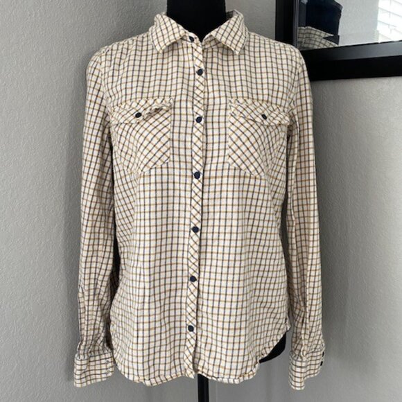 ROXY Squary Cool Yellow Blue Plaid Grunge Flannel Shirt Medium - Picture 2 of 13